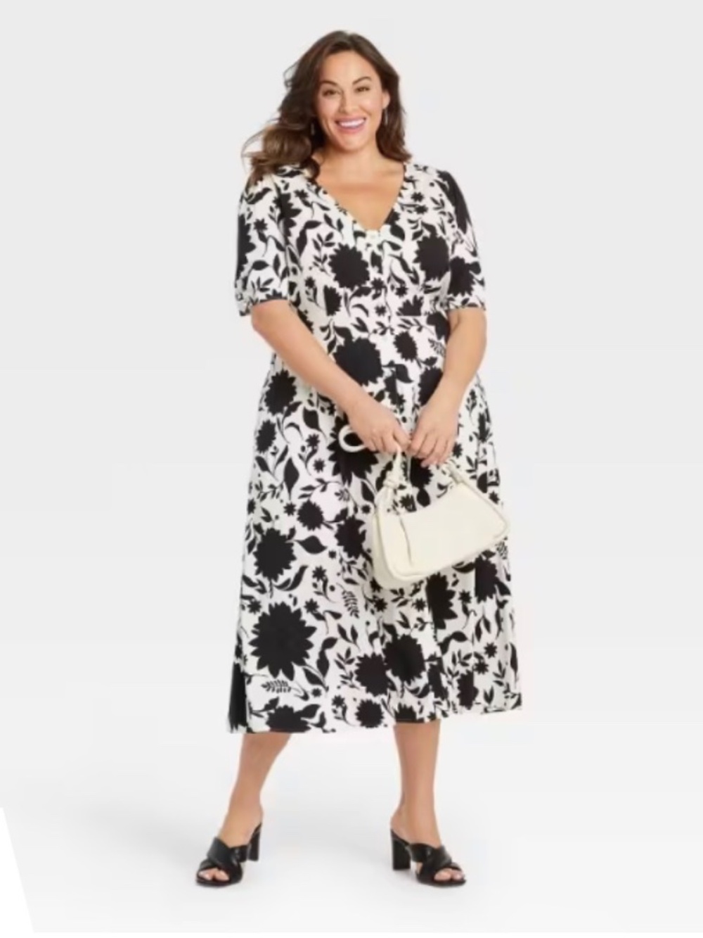 Target Ava & Viv Black and White Floral A-Line Shirt Midi Dress – Plus 3X NWT